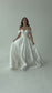 Modern Satin A Line Wedding Dress with Off Shoulder Sleeve