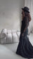Bohemian Black Lace Wedding Dress with Fringe Sleeves