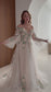 Fairy Off Shoulder Wedding Dress with Long Bell Sleeves and Colorful Floral Appliqué