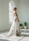 Forest Floral Chiffon Wedding Dress with Off Shoulder Embroidered Bodice