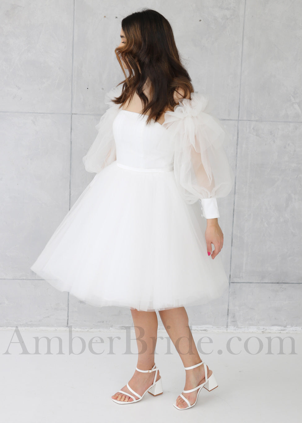 Short Puffy Tulle Dress with Detachable Bishop Sleeves and Corset