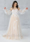 Rustic A-Line Wedding Dress with Flower Appliques and Long Puffy Sleeves