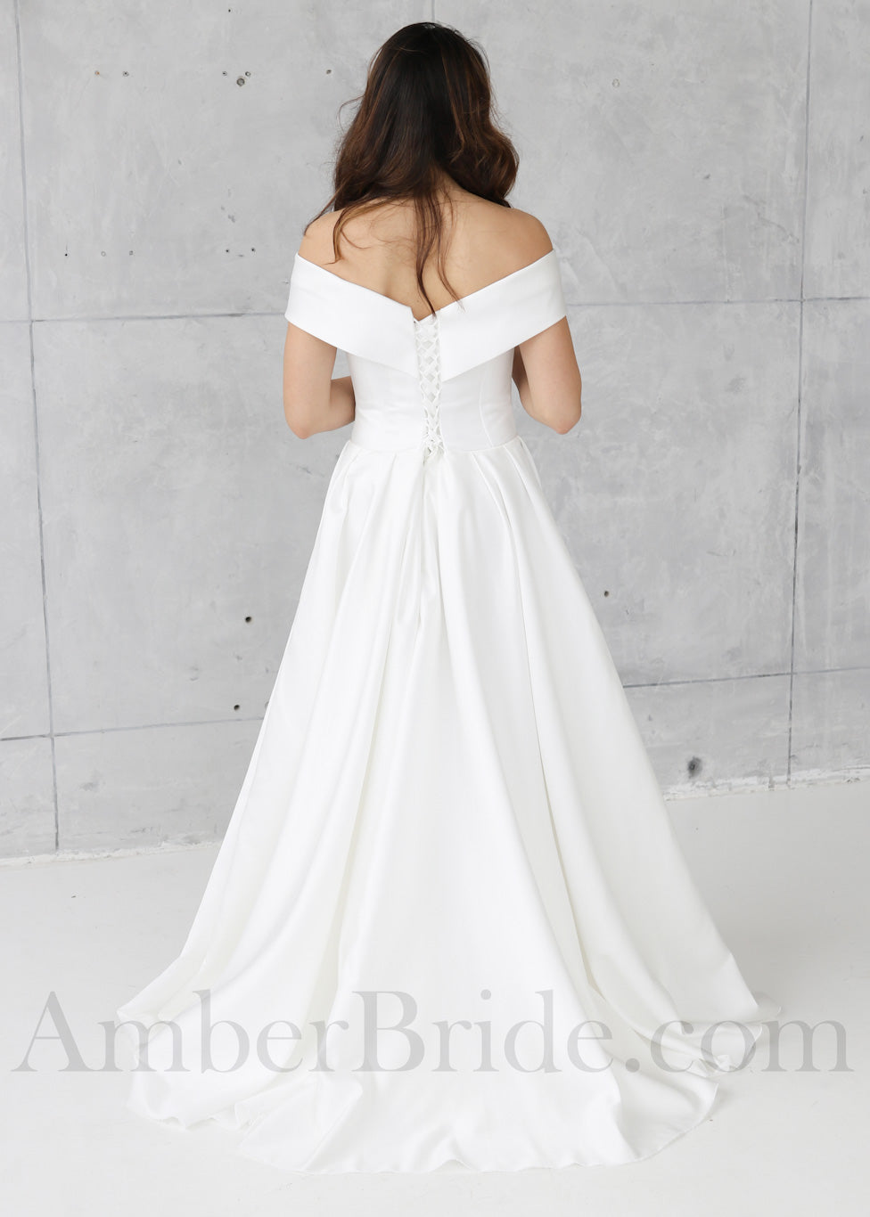 Minimalist A Line Wedding Dress with Satin and Off-Shoulder Sweetheart Neckline
