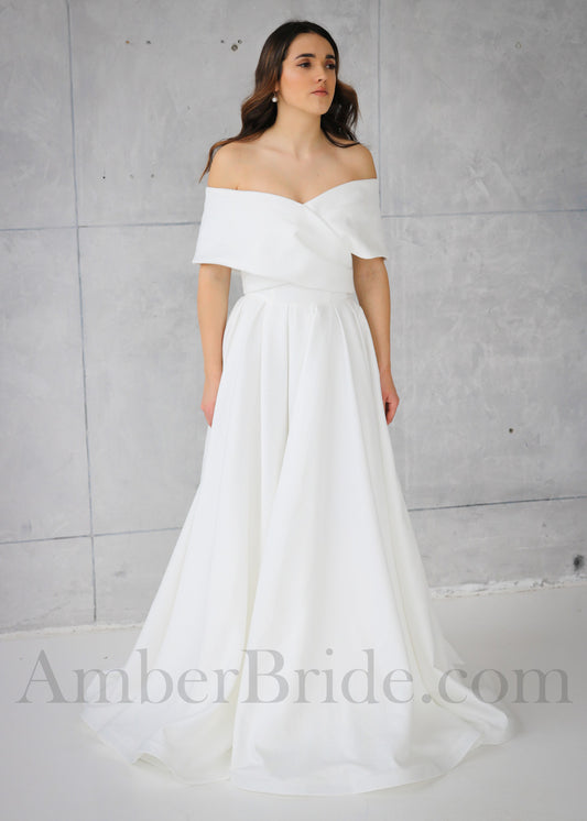 Simple Satin A-Line Wedding Dress with Off-Shoulder Design