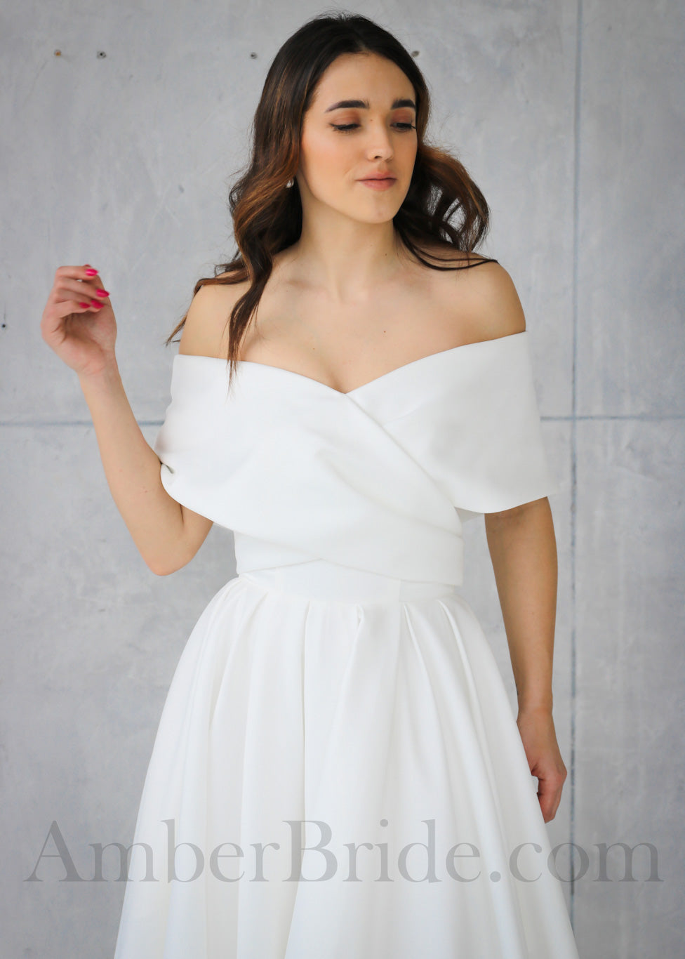 Simple Satin A-Line Wedding Dress with Off-Shoulder Design