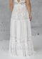 Boho Sheath Lace and Chiffon Wedding Dress with Short Sleeves, and Open V-Back