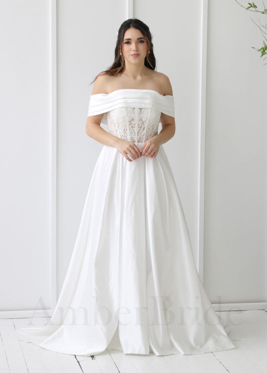 Simple Boho Off-Shoulder Satin A-Line Wedding Dress