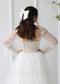 Boho A-Line Wedding Dress with Long Puffy Sleeves and Tulle Skirt