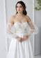 Boho A-Line Wedding Dress with Satin Skirt, Strapless Design, and Long Puffy Sleeves