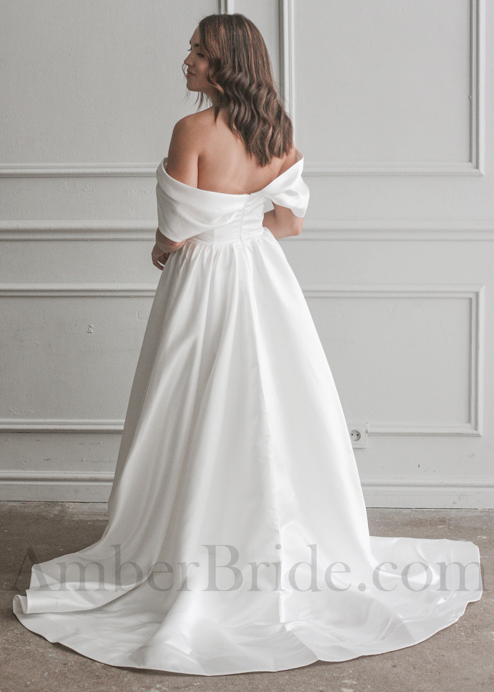 Simple A-Line Satin Wedding Dress with Off The Shoulder Sweetheart Neckline