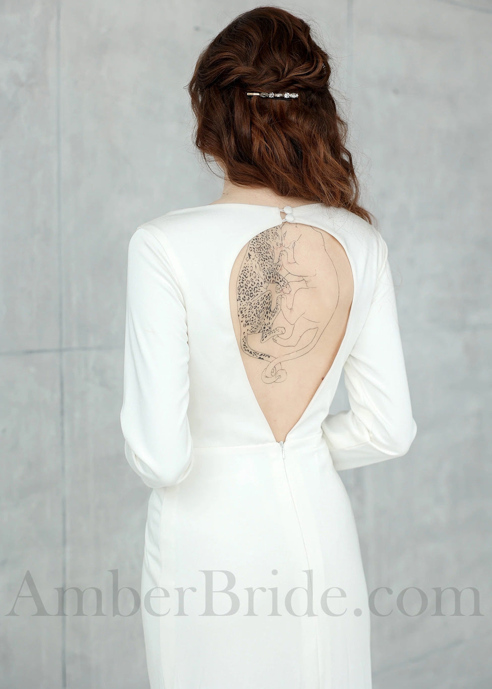 Minimalist Satin Sheath Wedding Dress with Long Sleeves Backless Design