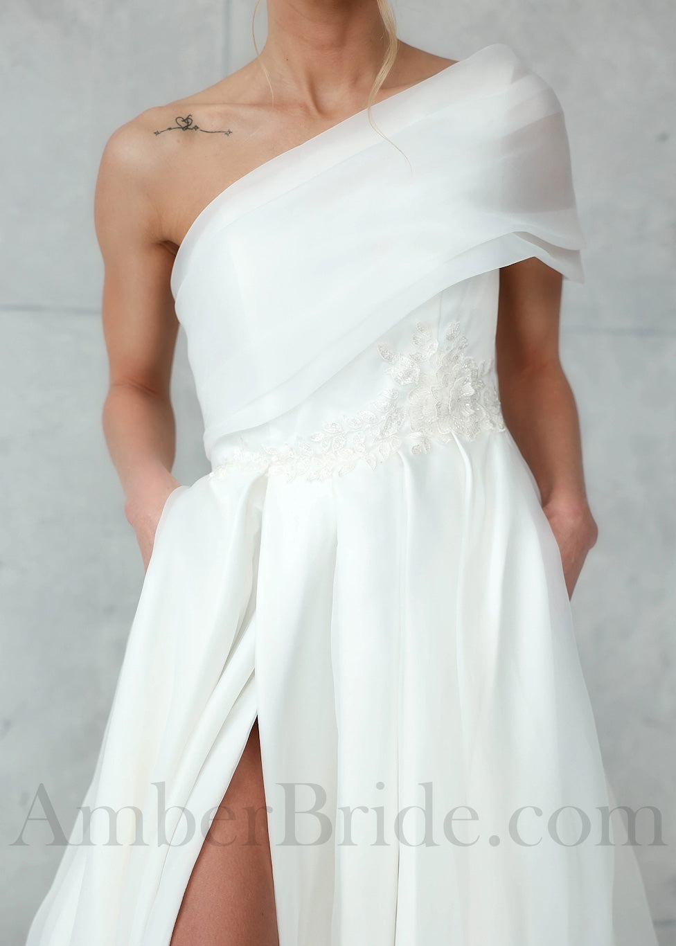 Exclusive Organza A Line Wedding Dress with a Bow and One Shoulder Design