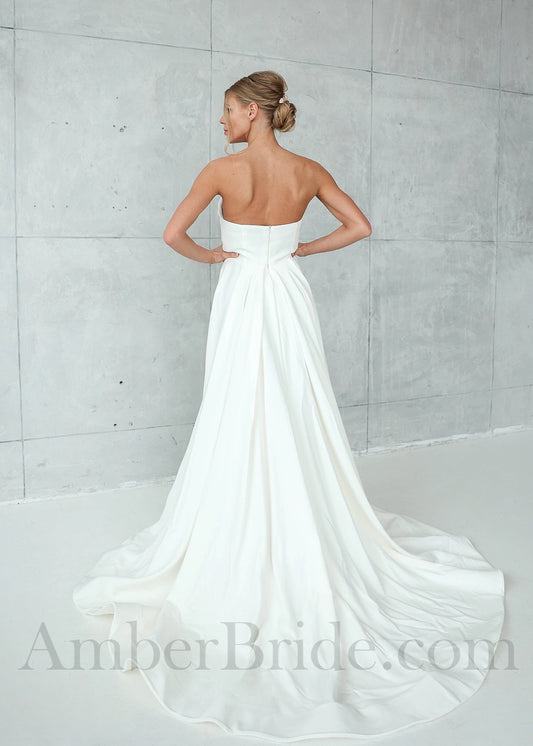 Satin A-Line Wedding Dress with Strapless Sweetheart Neckline and Low Back