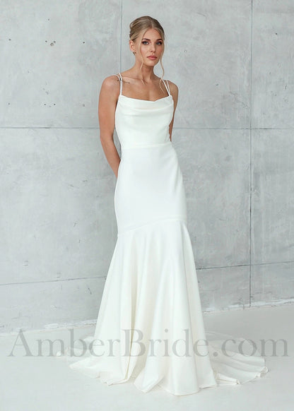 Simple Backless Soft and Stretchy Crepe Mermaid Wedding Dress with Spaghetti Straps