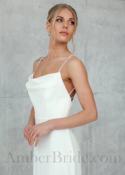 Simple Backless Soft and Stretchy Crepe Mermaid Wedding Dress with Spaghetti Straps