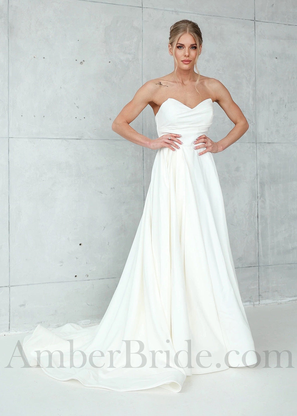 Satin A-Line Wedding Dress with Strapless Sweetheart Neckline and Low Back