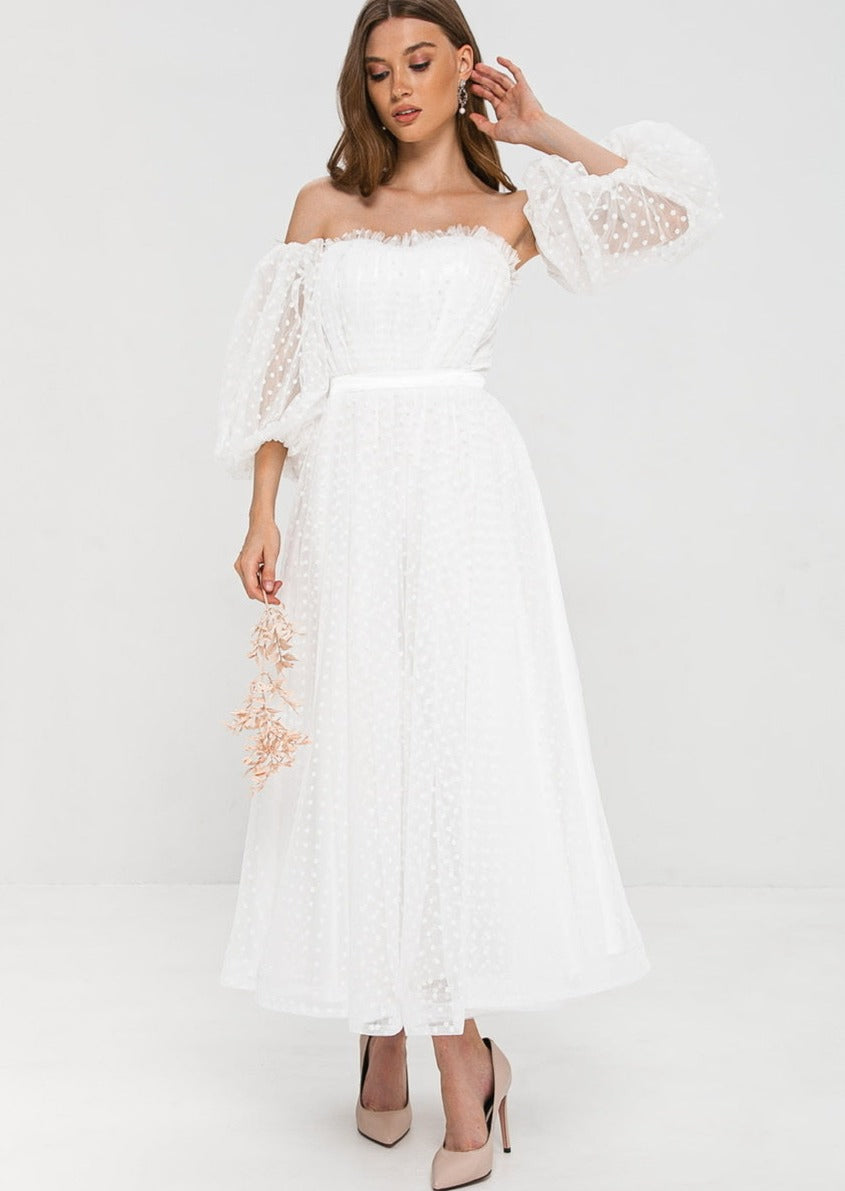 Boho A Line Short Strapless Tulle Wedding Dress - AmberBride