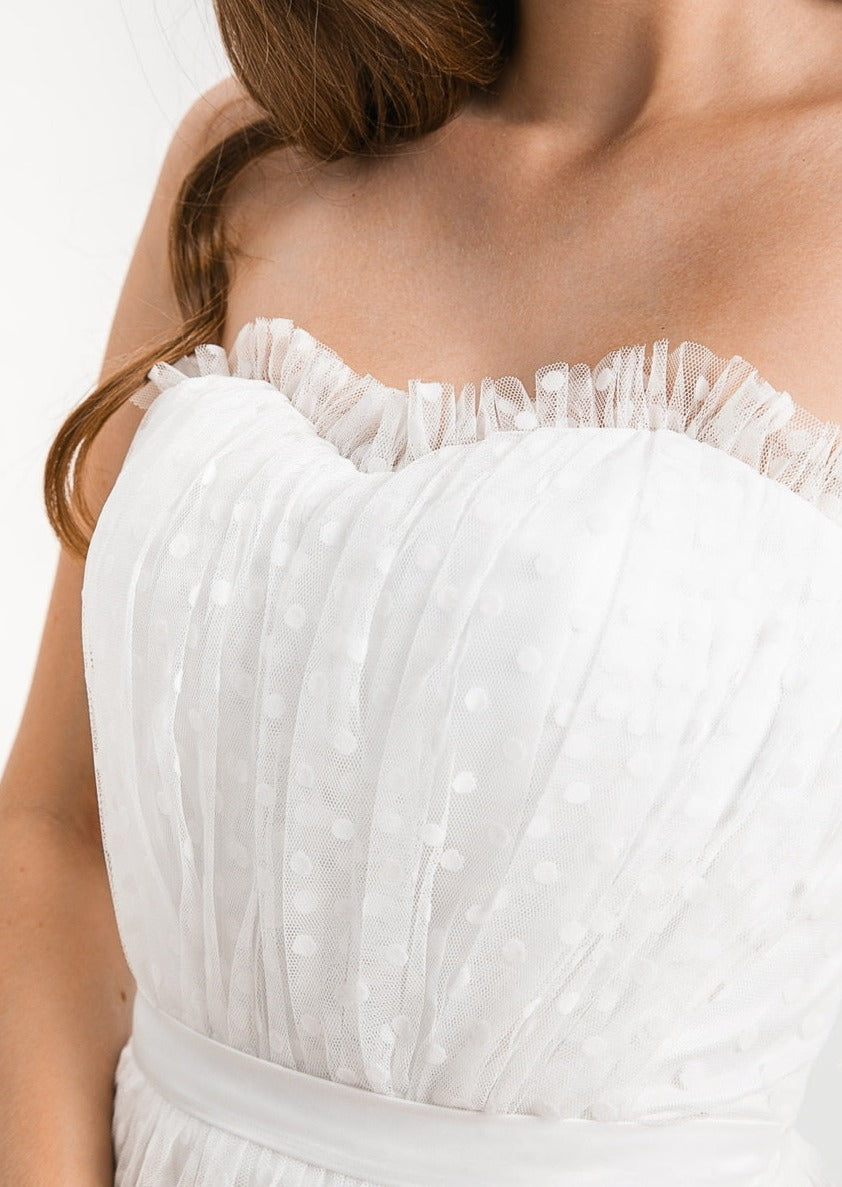 Boho A Line Short Strapless Tulle Wedding Dress - AmberBride