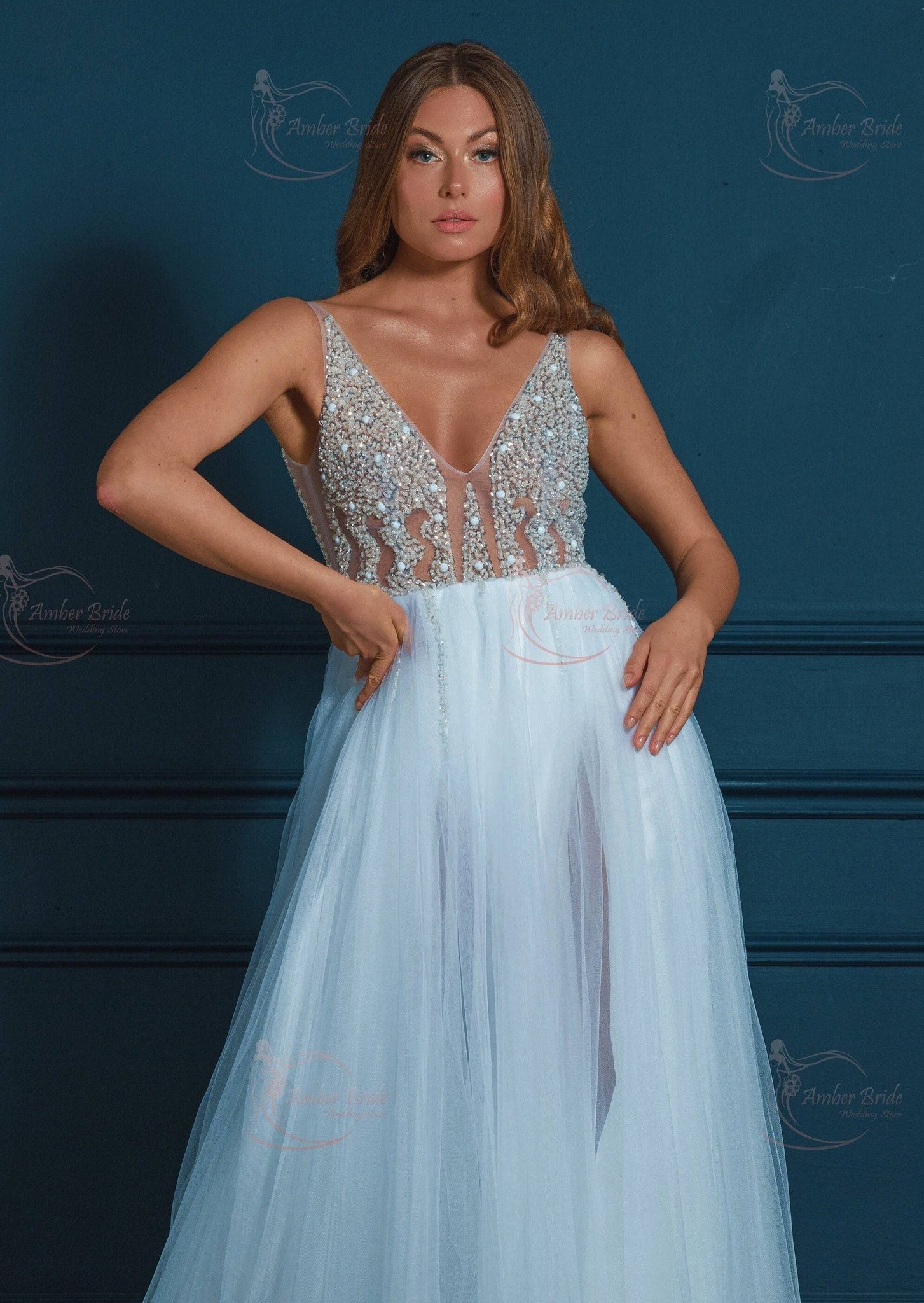 Exclusive A Line Backless Tulle Wedding Dress - AmberBride