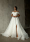 Exclusive A Line Off The Shoulder Slit Organza Wedding Dress - AmberBride