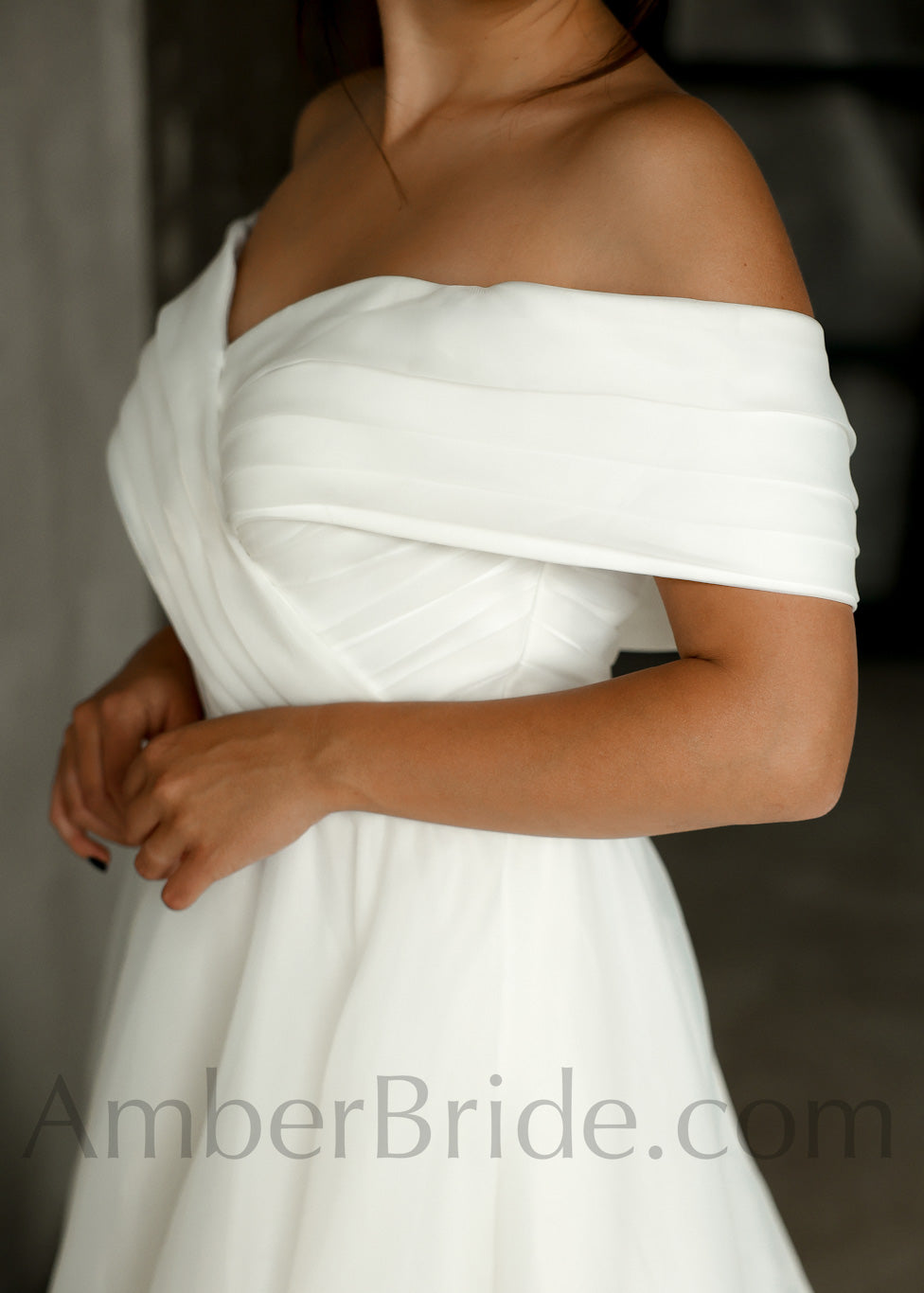 Exclusive A Line Off The Shoulder Slit Organza Wedding Dress - AmberBride