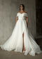 Exclusive A Line Off The Shoulder Slit Organza Wedding Dress - AmberBride