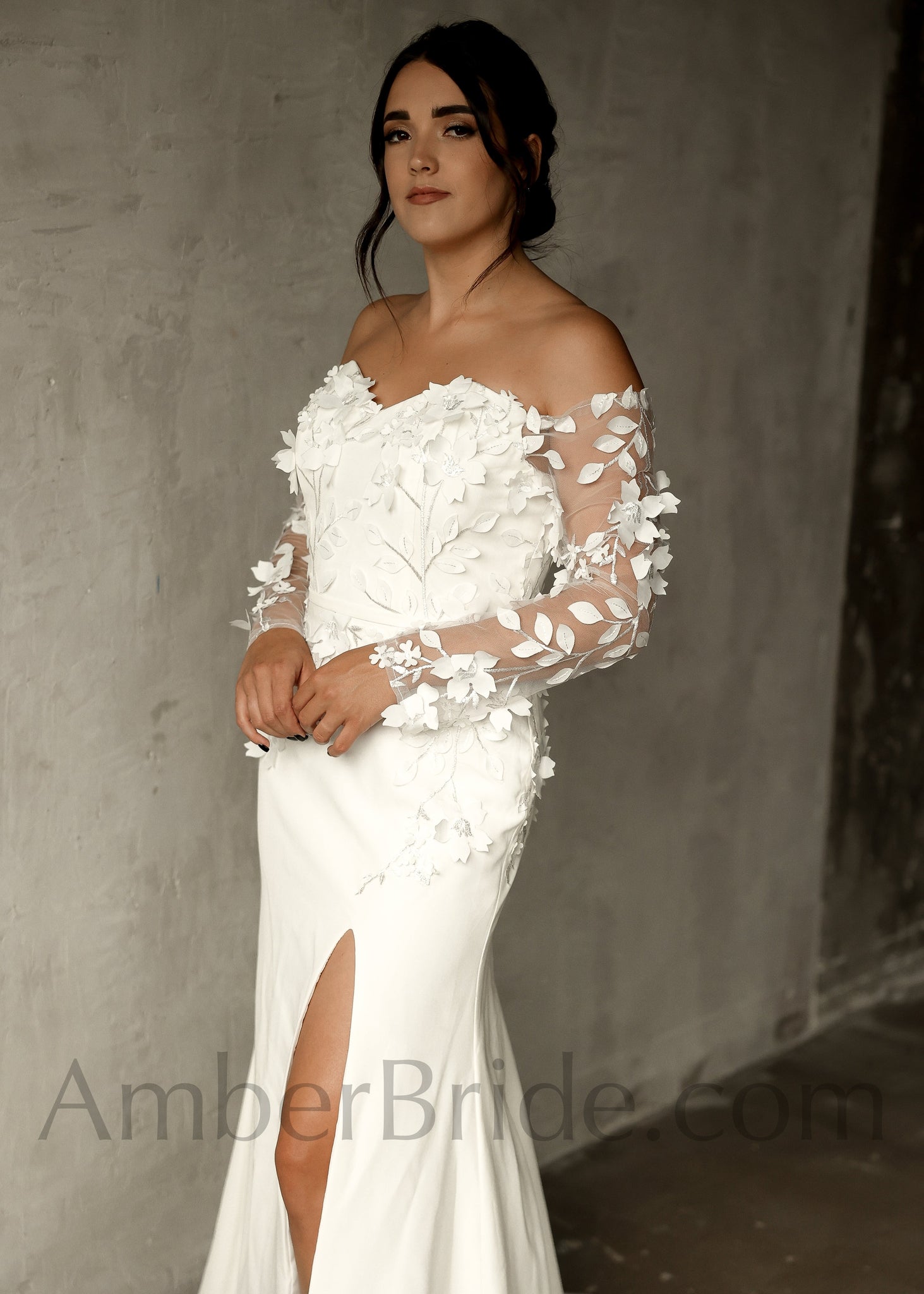 Rustic Mermaid Strapless Crepe Wedding Dress With 3D Flowers - AmberBride