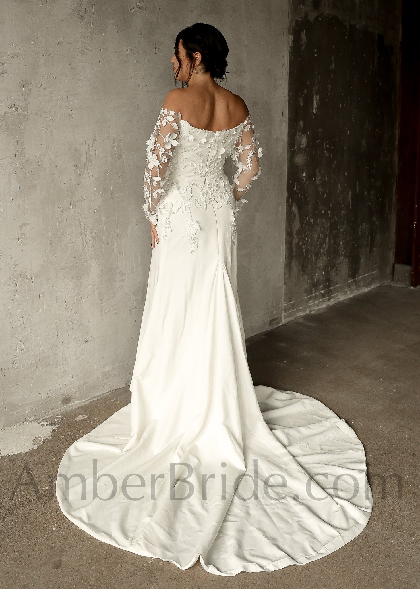 Rustic Mermaid Strapless Crepe Wedding Dress With 3D Flowers - AmberBride