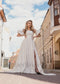 Simple A Line Strapless High Slit Satin Wedding Dress - AmberBride